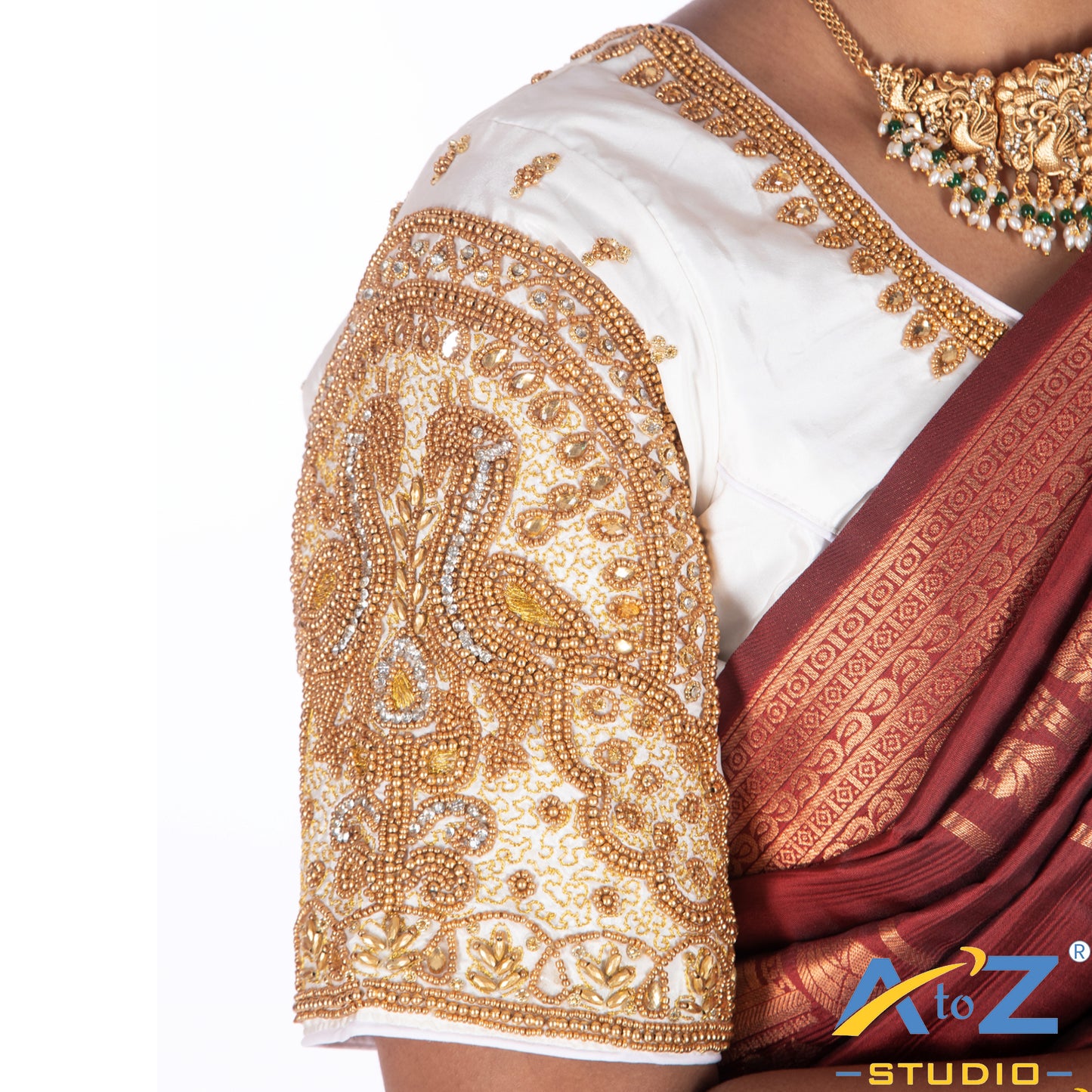 White Silk Cloth Blouse with Double Peacock Design