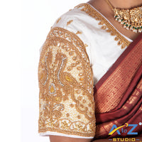 White Silk Cloth Blouse with Double Peacock Design