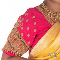 Jari PInk Silk Cloth Blouse with Small peacock ,chain and mirror Design