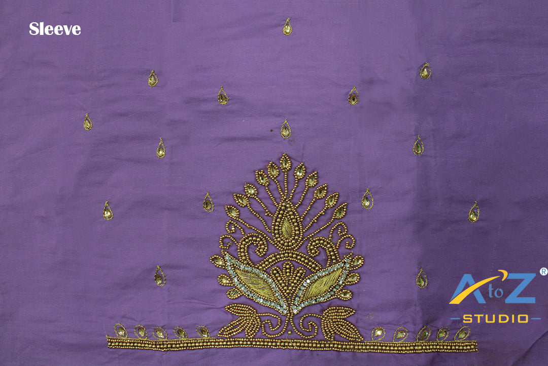 Lavender Silk Blouse Piece With Aari Work