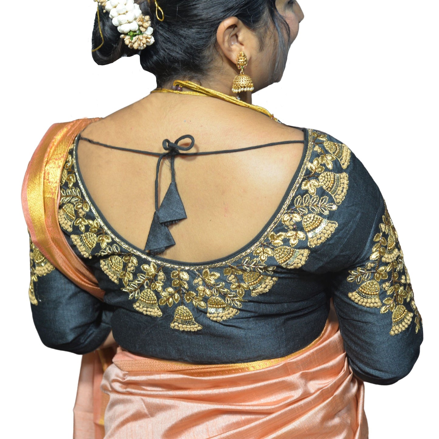 Elegant Black Blouse with Floral Aari & Machine Embroidery