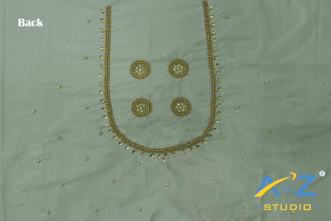 Silver Silk Blouse Piece With Aari Work