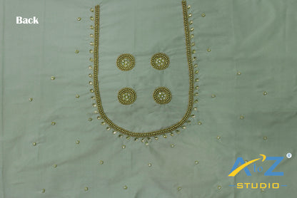 Silver Silk Blouse Piece With Aari Work