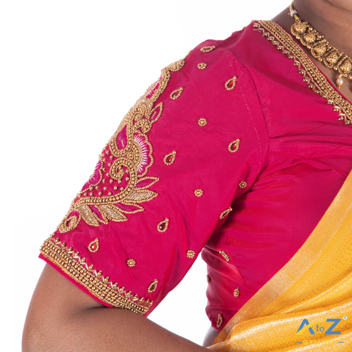 Deep Pink Silk Cloth Blouse with Double mango and chain design Design
