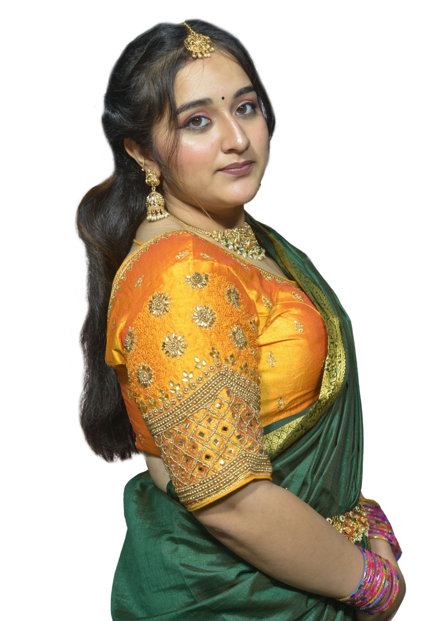 Mango Blouse with Floral, Mango Stone & Kite Motifs, Dual Embroidery