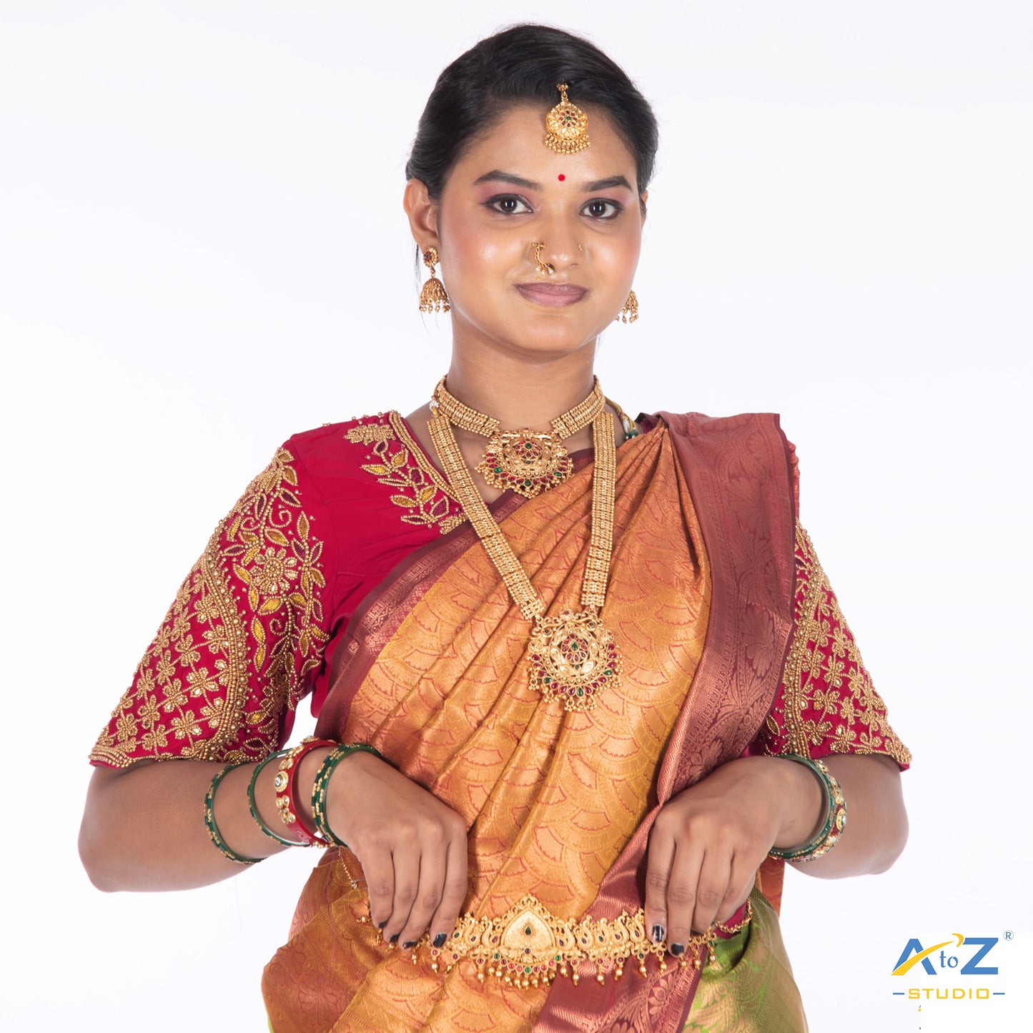 Punch Pink Silk Cloth Blouse with Leaf and flower Design