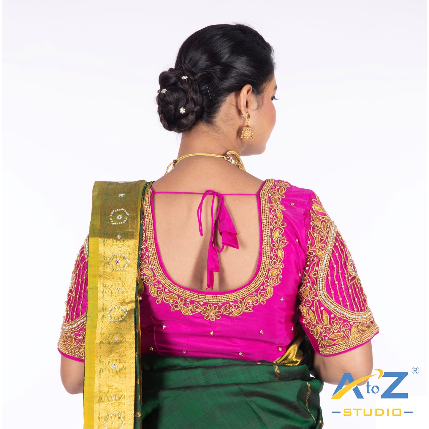 Bright Pink Silk Cloth Blouse with Lotus in circle Design