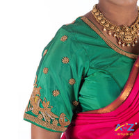 Light Forest Green Silk Cloth Blouse with Double bird at back and sleeves with chain Design