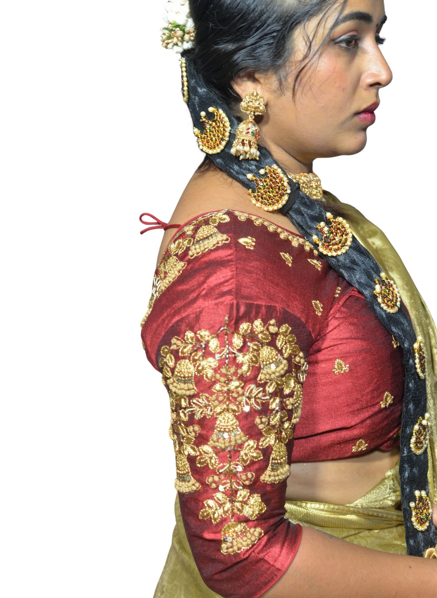 Elegant Maroon Blouse with Floral Aari & Machine Embroidery