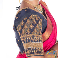 Navy Blue Silk Cloth Blouse with Kite Design