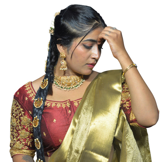 Maroon Blouse with Floral Motifs & Dual Embroidery