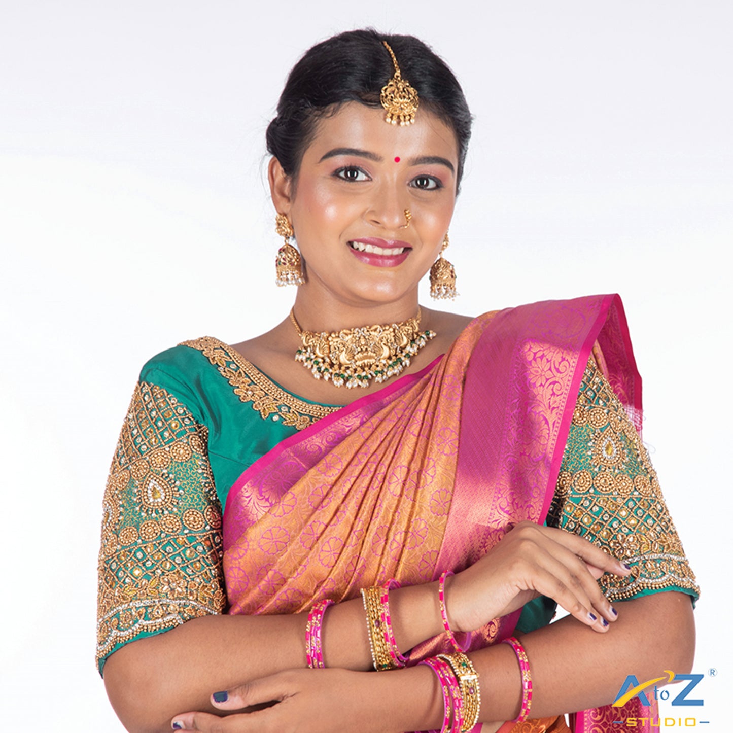 Light Rama Blue Silk Cloth Blouse with kundan and chain work Design