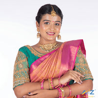 Light Rama Blue Silk Cloth Blouse with kundan and chain work Design