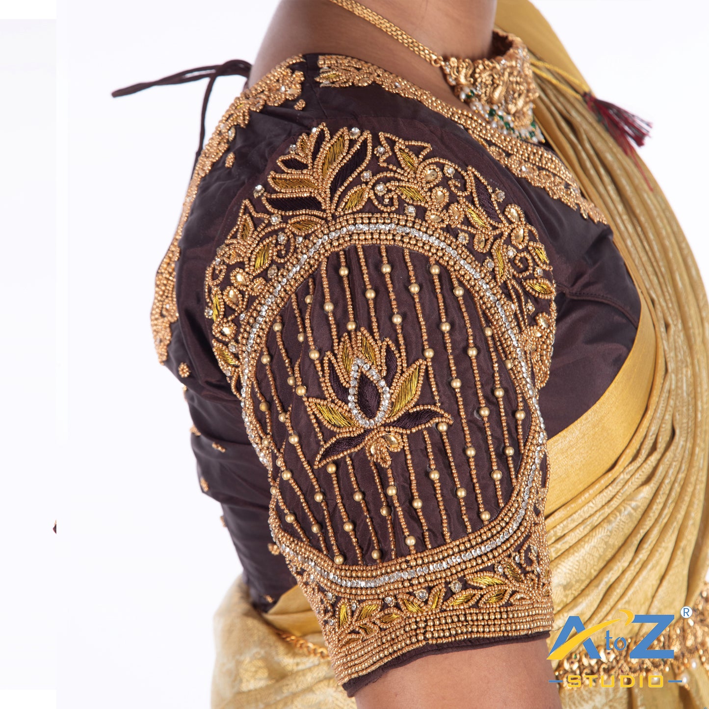 Dark Brown Silk Cloth Blouse with Lotus in circle Design