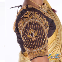 Dark Brown Silk Cloth Blouse with Lotus in circle Design