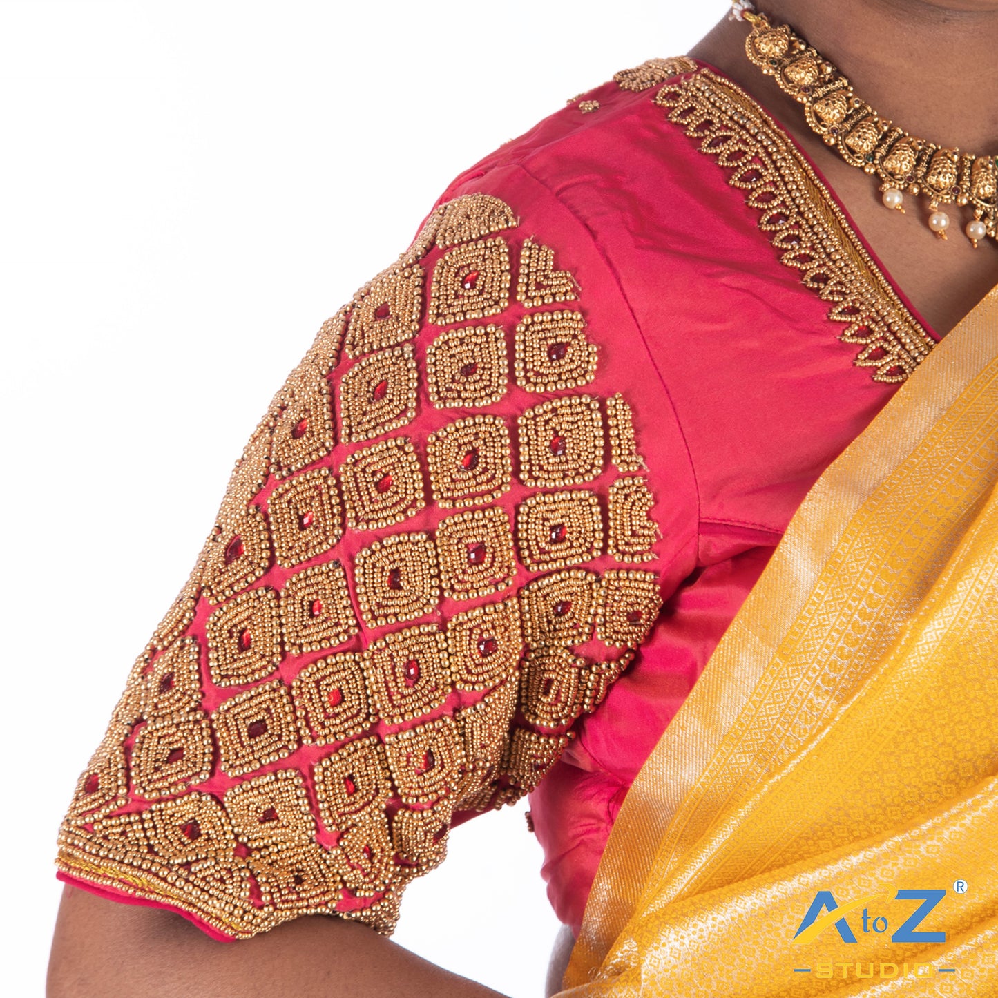 Jari pink Silk Cloth Blouse with Kite of chain Design