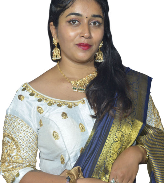 Lakshmi Coin Aari White Blouse