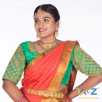 Spring Green Silk Cloth Blouse with Leaf and flower Design
