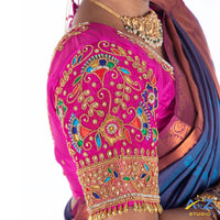 Bright Pink Silk Cloth Blouse with Flower and leaf pattern Design