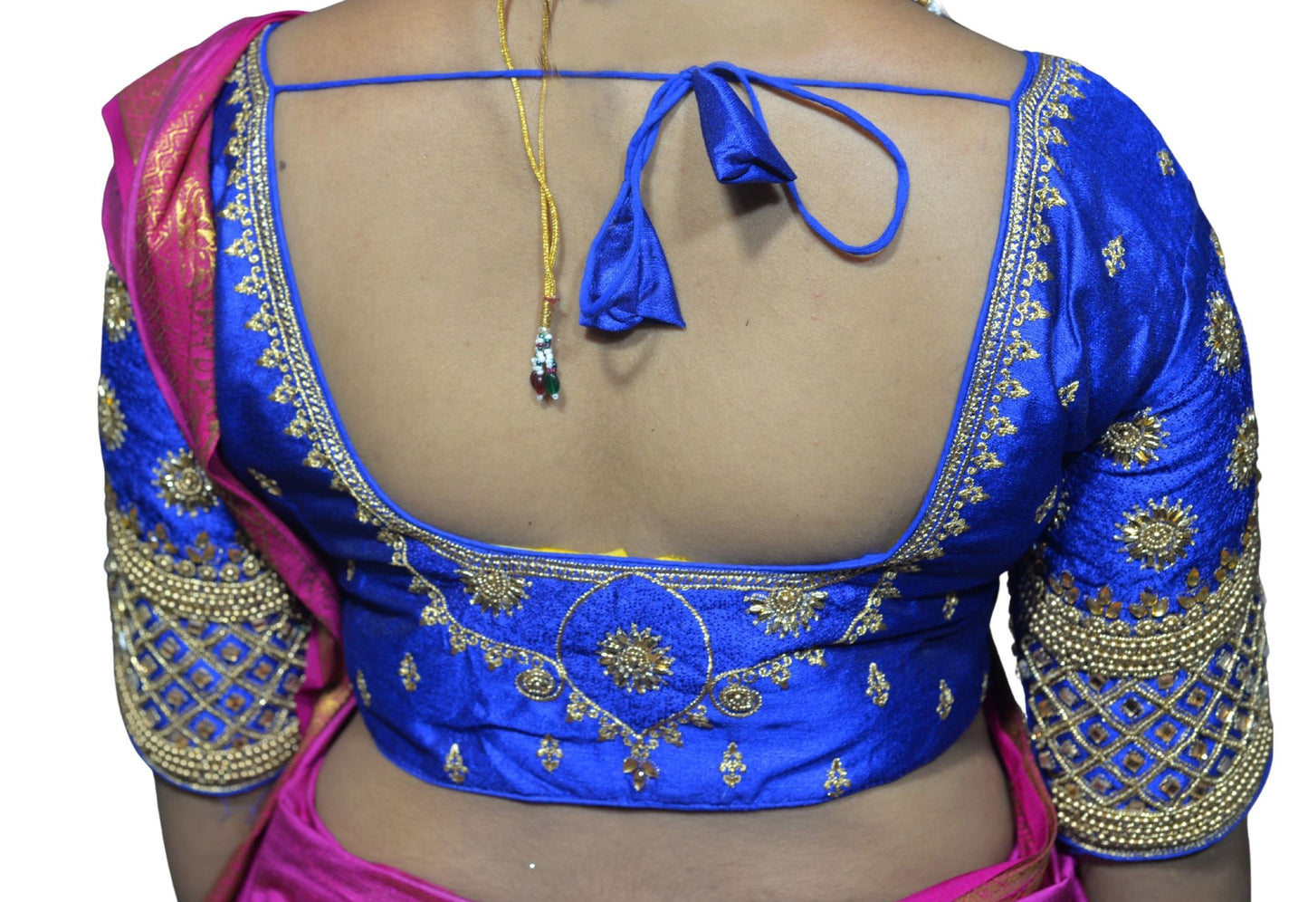 Royal Blue Blouse with Floral, Mango Stone & Kite Motifs, Dual Embroidery