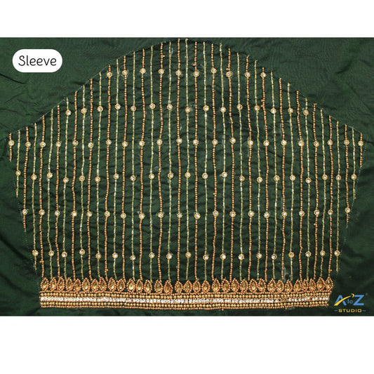 Bottle Green Silk Blouse Piece With Aari Work