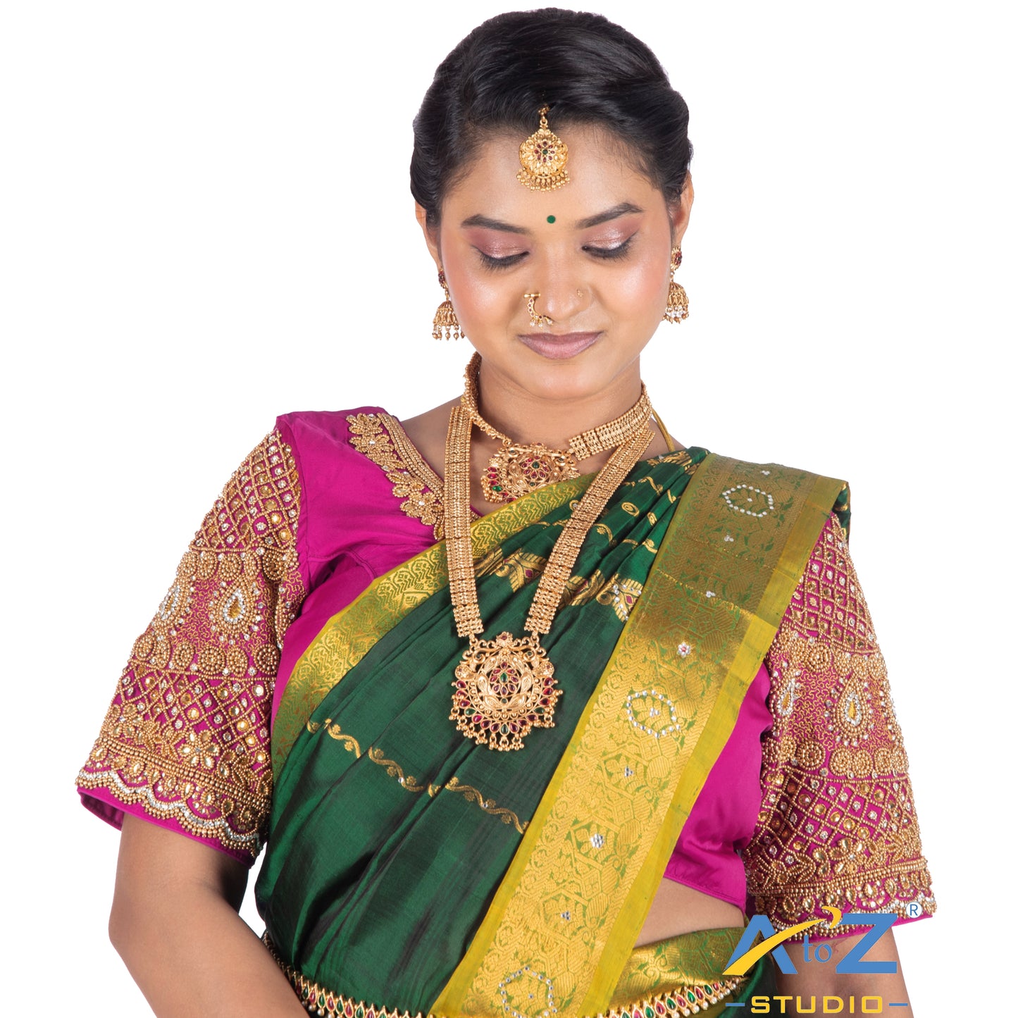 Dark Pink Silk Cloth Blouse with kundan and chain work Design