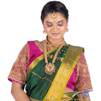 Dark Pink Silk Cloth Blouse with kundan and chain work Design
