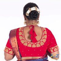 Punch Pink Silk Cloth Blouse with Jhumka design with chain Design