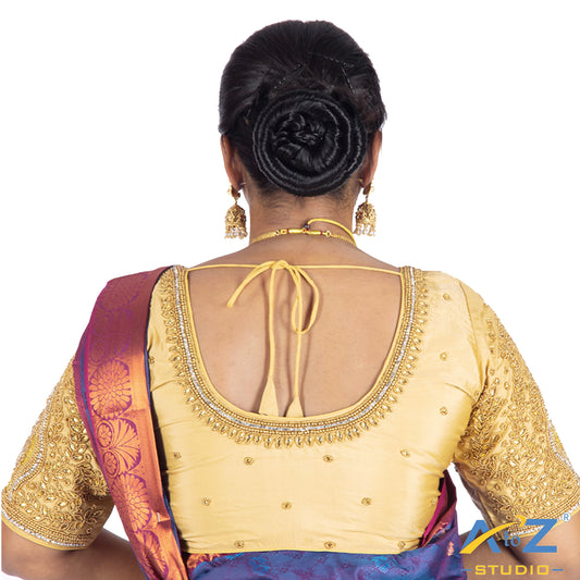 Ivory Silk Cloth Blouse with Small leaf and chain work Design