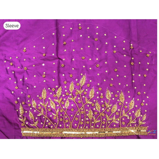 Luxury Purple Silk Blouse Piece With Aari Work (Gold Work)