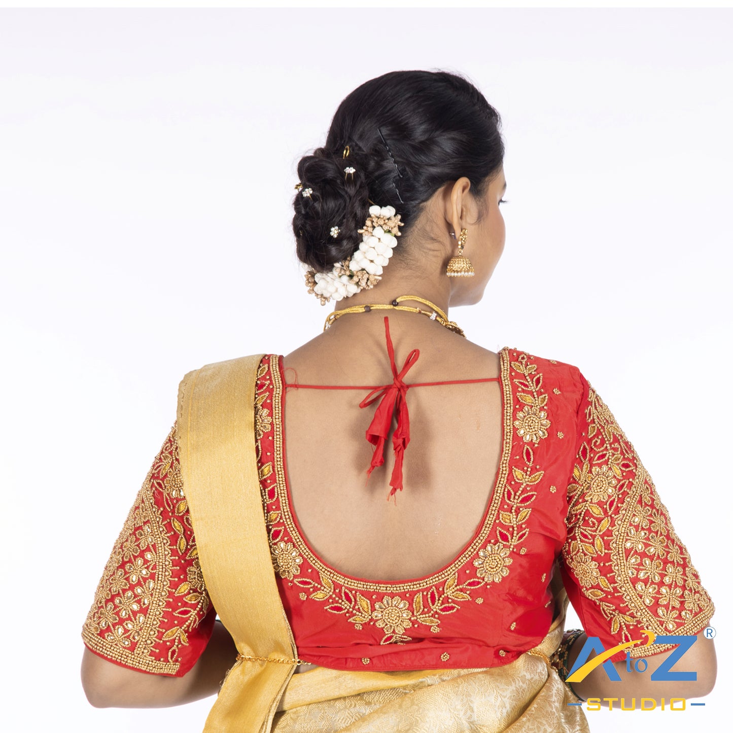 Red Silk Cloth Blouse with Leaf and flower Design