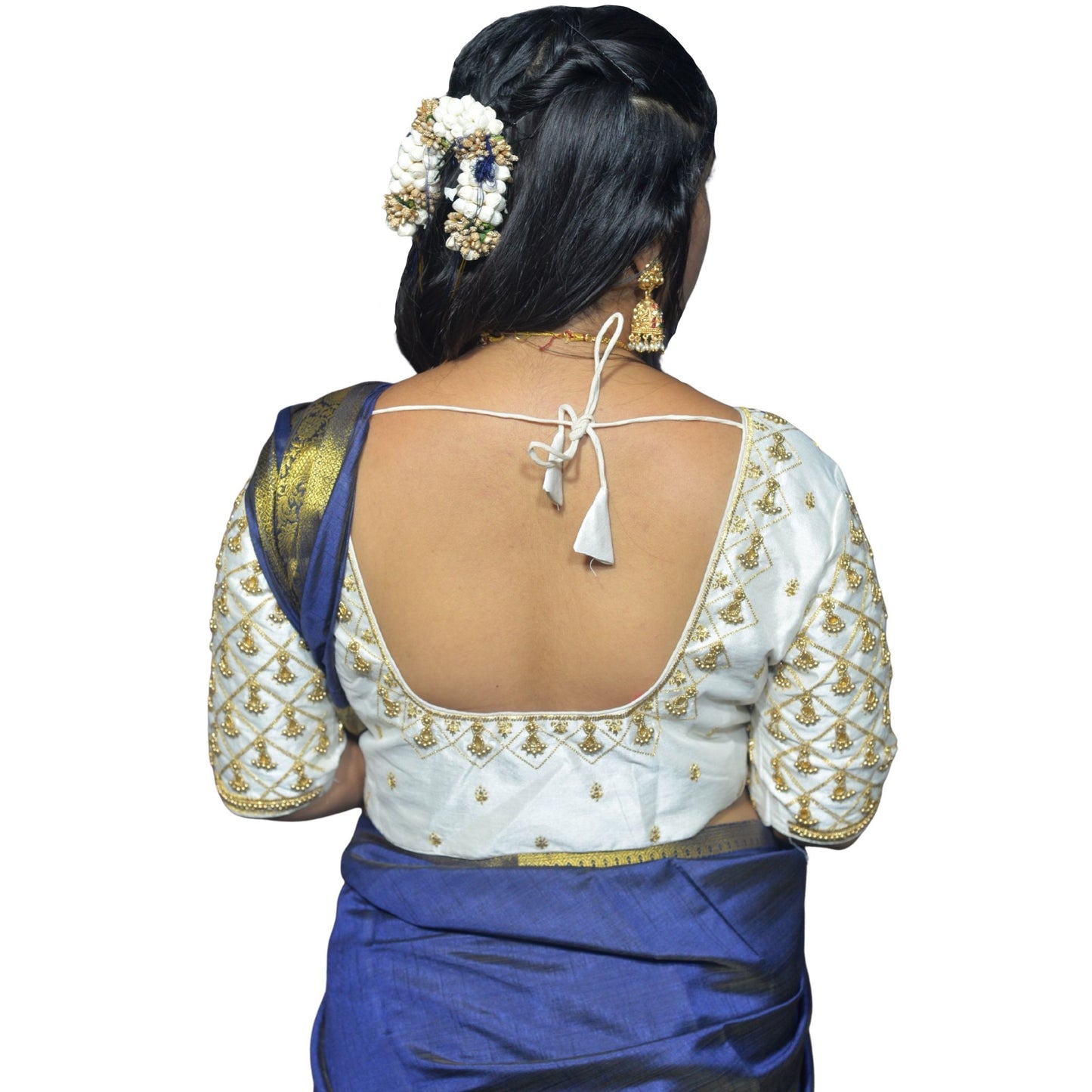 White Blouse with Criss-Cross, Footprint & Bush Embroidery