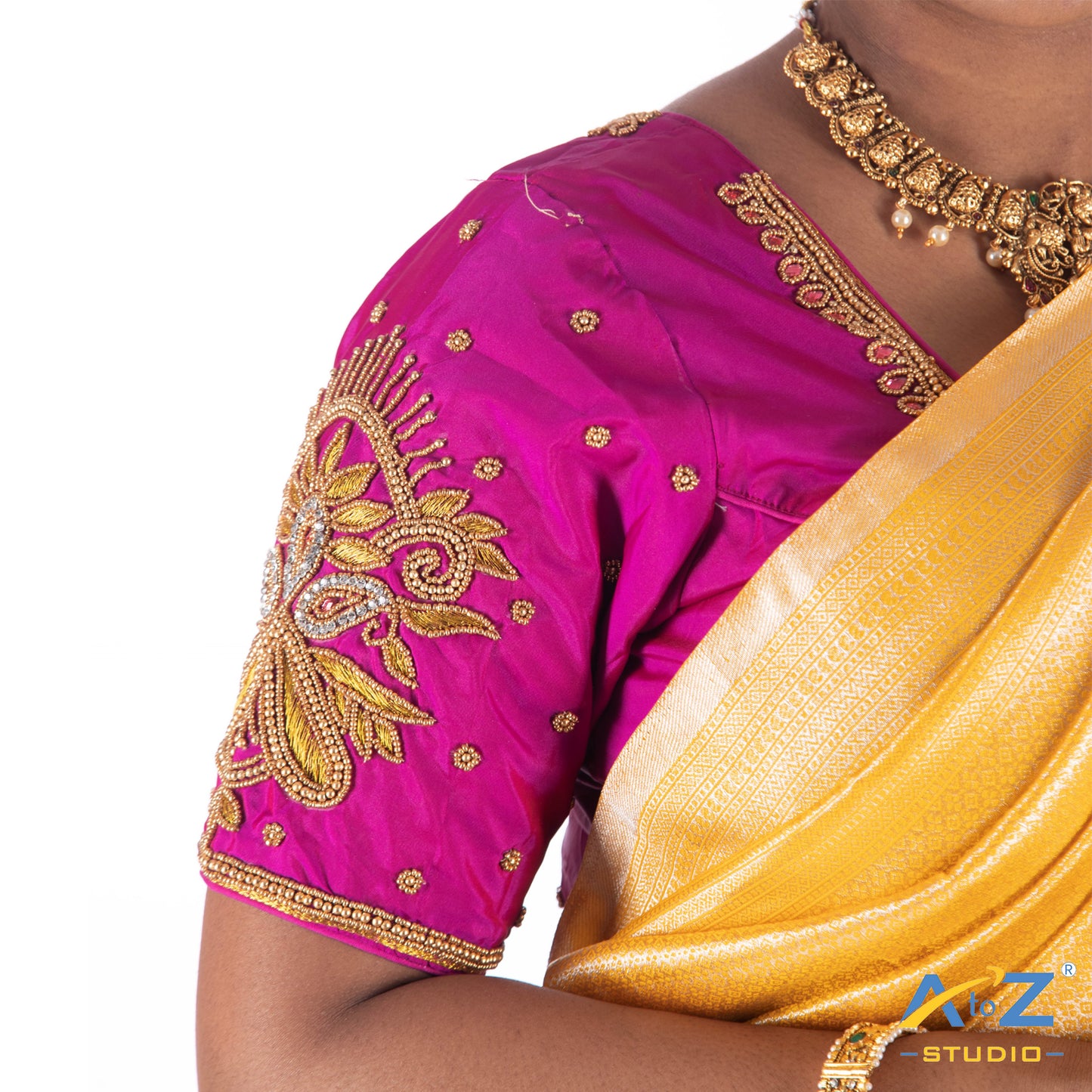 Dark Pink Silk Cloth Blouse with Bird design Design