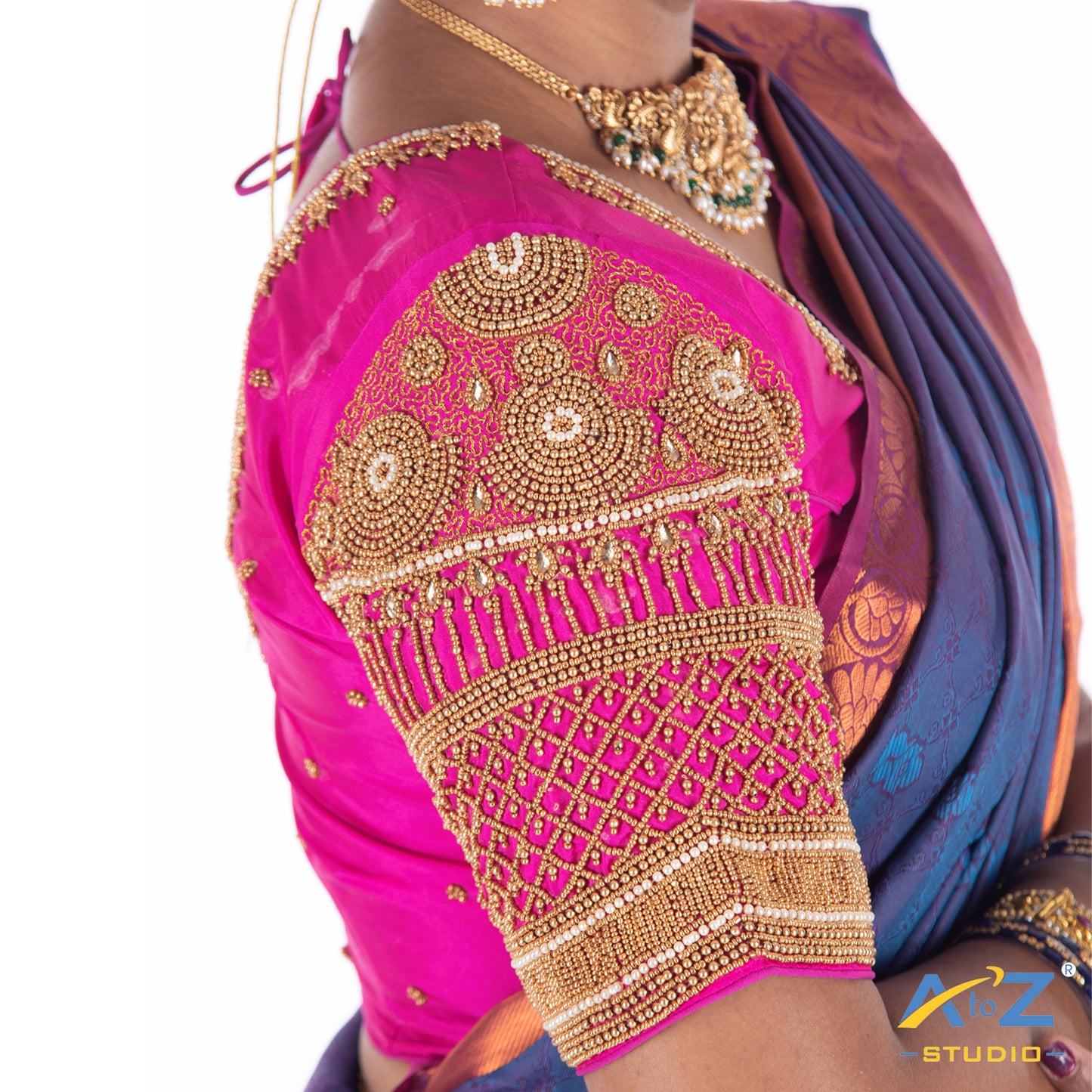 Bright Pink Silk Cloth Blouse with Regal rose glow Design