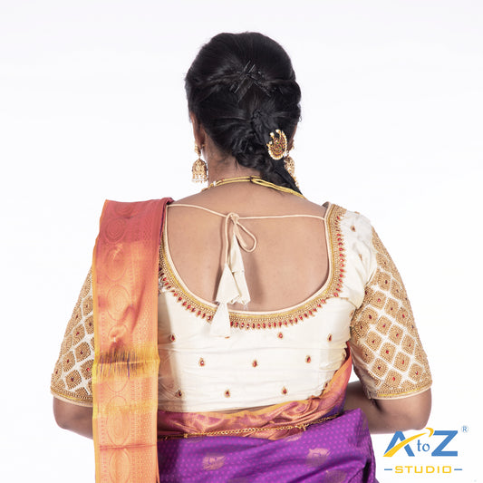 Cream Silk Cloth Blouse with Kite of chain Design