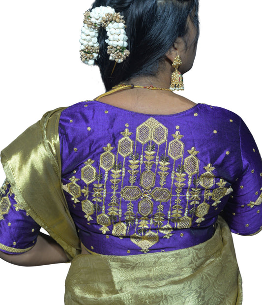 Wine Blouse with Floral & Geometric Embroidery