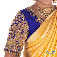 Royal Blue Silk Cloth Blouse with Mango and square flower Design