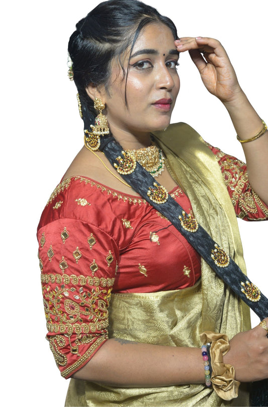 Maroon Blouse with Kite & Mango Motifs, Dual Embroidery