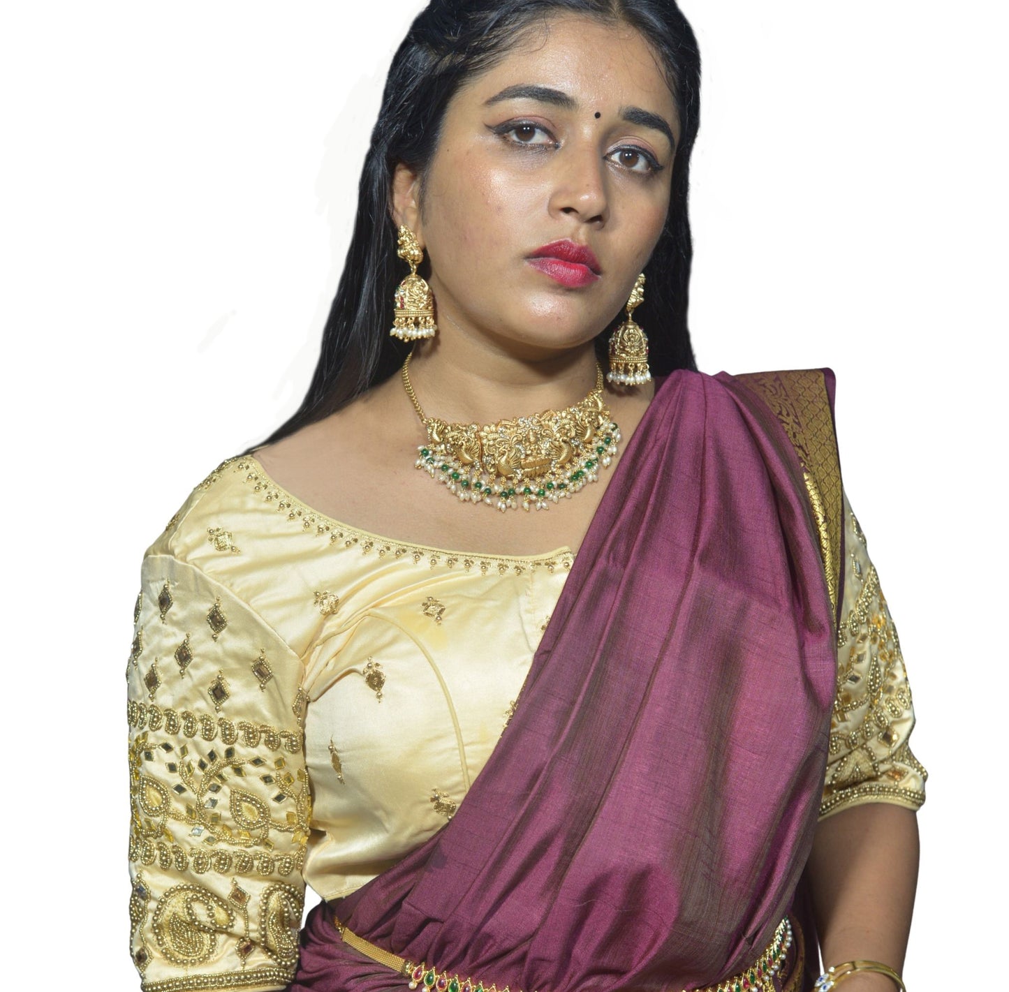 Ivory Blouse with Kite & Mango Motifs, Dual Embroidery