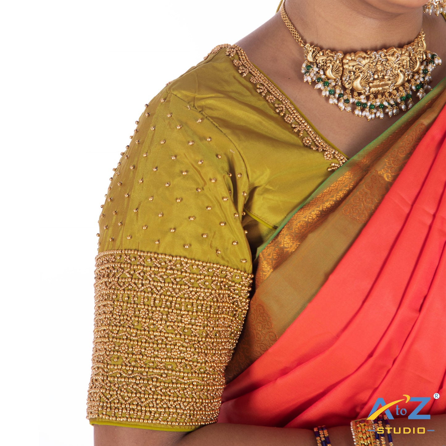 Pear Silk Cloth Blouse with Chain work design Design