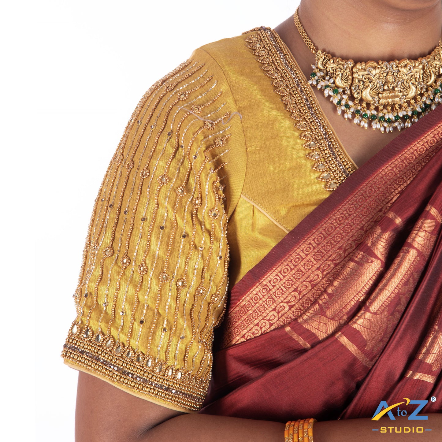 Gold Tissue Cloth Blouse with Chain design Design