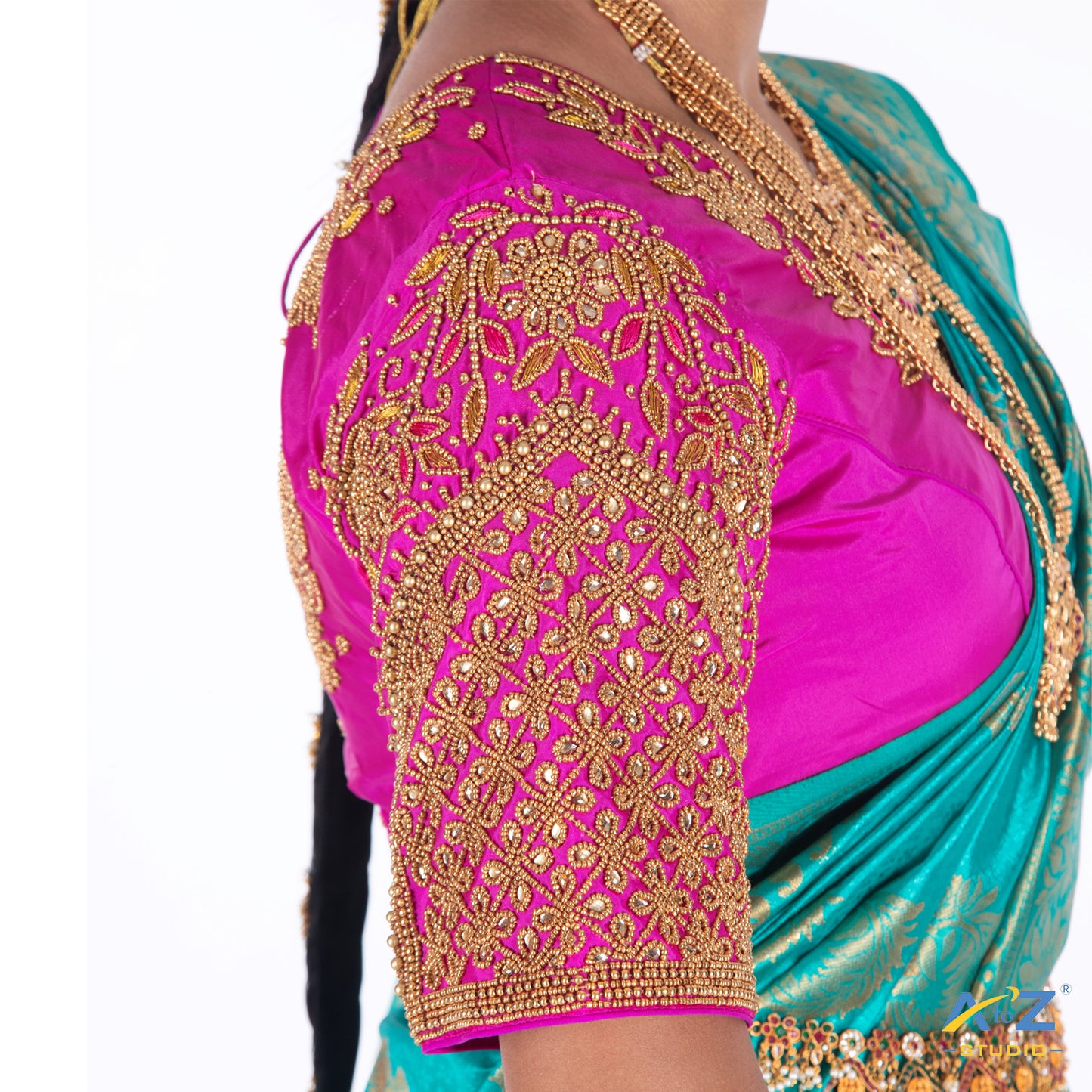 Bright pink Silk Cloth Blouse with Leaf and flower Design