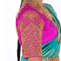 Bright pink Silk Cloth Blouse with Leaf and flower Design