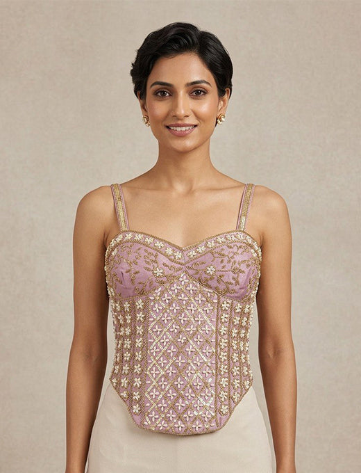 Lavender Gold Embroidered Designer Corset Blouse