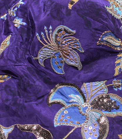 Purple Velvet Floral Sequin Work Blouse