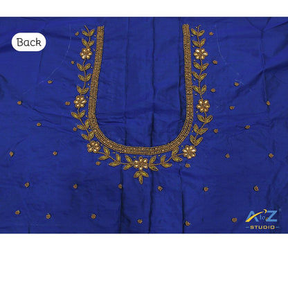 Light Ink Blue Silk Blouse Piece With Aari Work
