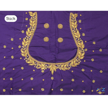 Blueberry Silk Blouse Piece With Aari Work