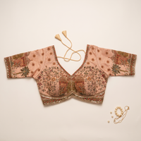 Dusty Rose Raw Silk Sweetheart Neck Blouse with Zari & Floral Embroidery