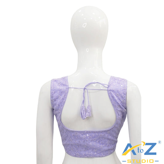 Light Lavender Net Embroidered Sleeveless Blouse