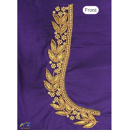 Blueberry Silk Blouse Piece With Aari Work